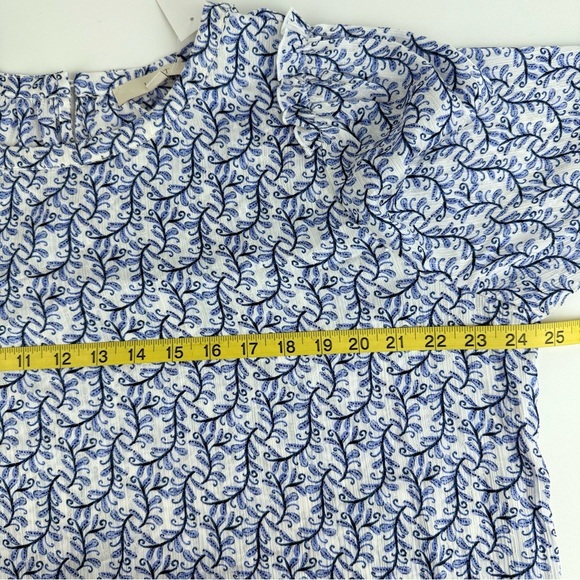 LOFT Blue White Floral Leaf Blouse XL NWT Lightweight Long Sleeve Top - Picture 5 of 9